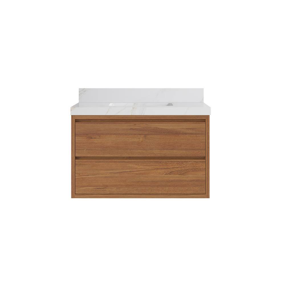 Madison Float 36 in. W x 22 in. D x 36 in. H Bathroom Vanity Center Sink in Dark Natural with 2 in. Calacatta Sienna Top price history on PriceWatchPro