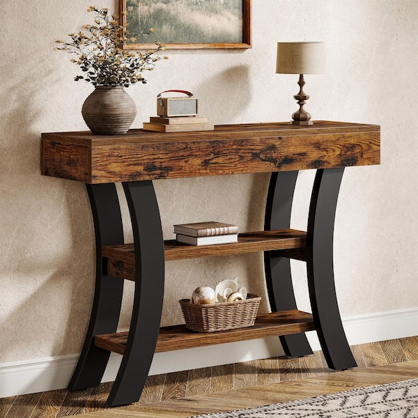 BYBLIGHT Turrella 41.3 in. Brown Rectangle Engineered Wood Console Table