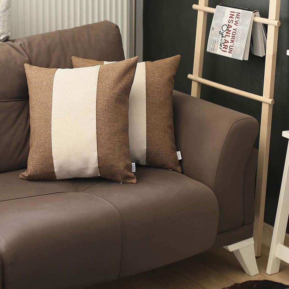 Boho-Chic Brown and Ivory Polyester Throw Pillow Covers, 18x18, Set of 2