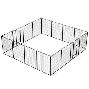 40 in. 16 - Panels Black Metal Foldable Portable Heavy Duty Dog Pens Pet Fence with Door