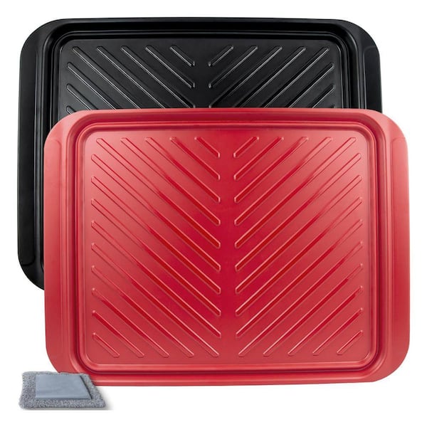 Black and Red Melamine Grilling Serving Trays Set of 2 with Non-Slip Textured Surface for Raw and Cooked Food