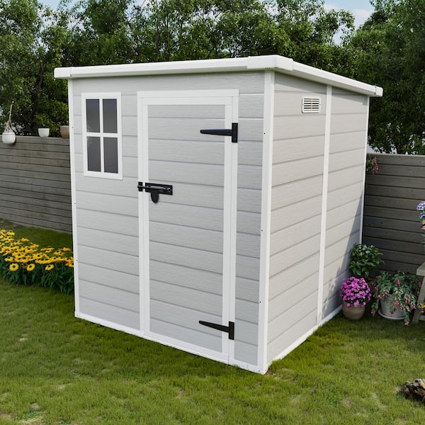 Lycvki 6 ft. W x 6 ft. D Light Grey Plastic Storage Shed with Floor and Lockable Doors for Garden, Backyard 36 Sq. Ft.
