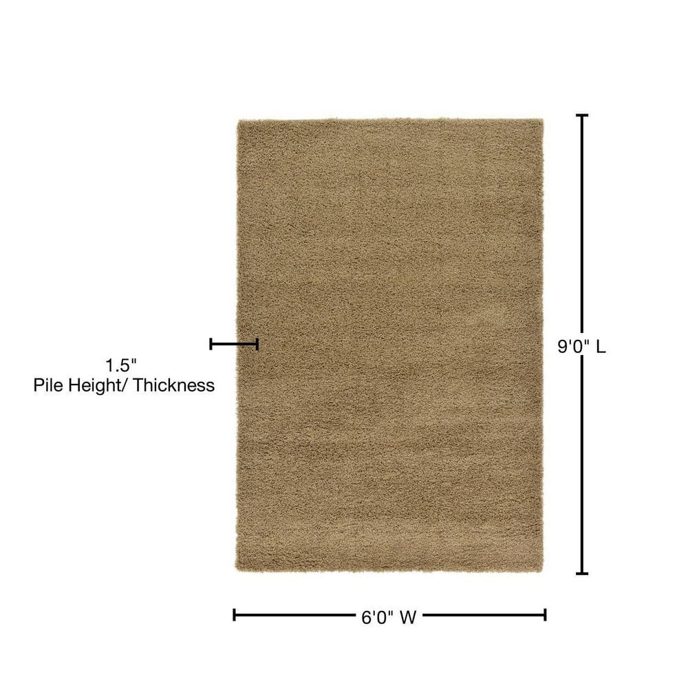 Easy-Care Reversible Sandy Brown Shag Rug 6' x 9'