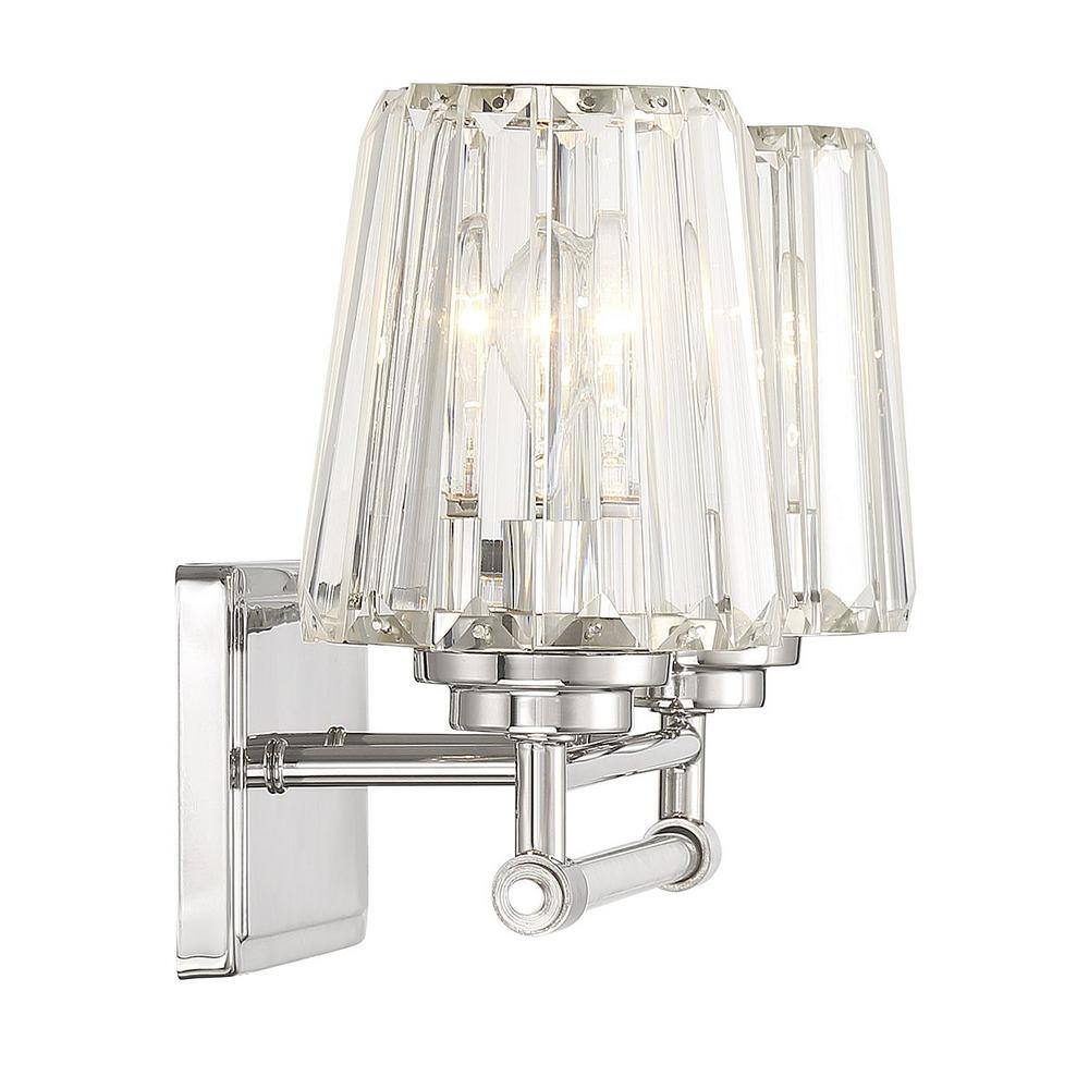 Polished Nickel 2-Light Vanity with Clear Crystal Shades