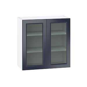 Devon 30 in. W x 30 in. H x 14 in. D Painted Blue Assembled Wall Kitchen Cabinet with Glass Door