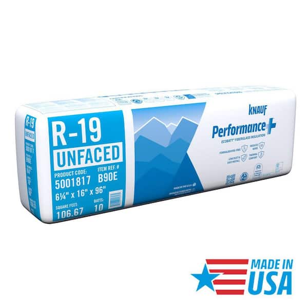 R19 Unfaced 16 in. x 96 in. Precut Fiberglass Insulation Batts, 2x6 Steel Frame - Class A Fire-Rated, USA Made (1-Bag)