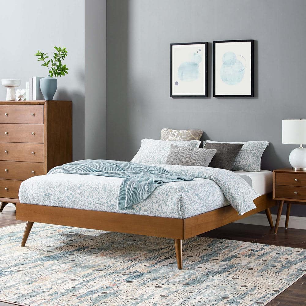 Margo Mid-Century Walnut Full Platform Bed with Headboard