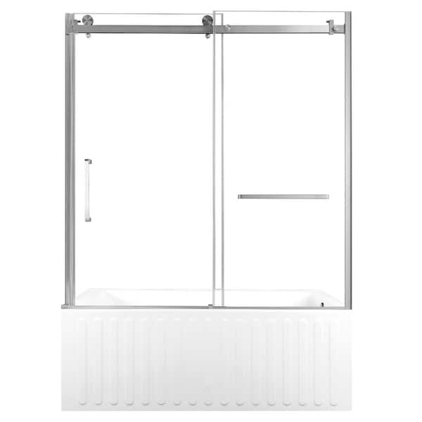 60 in. x 30.7 in. Acrylic Rectangular Alcove Soaking Bathtub with Right Drain in White/Brushed Nickel