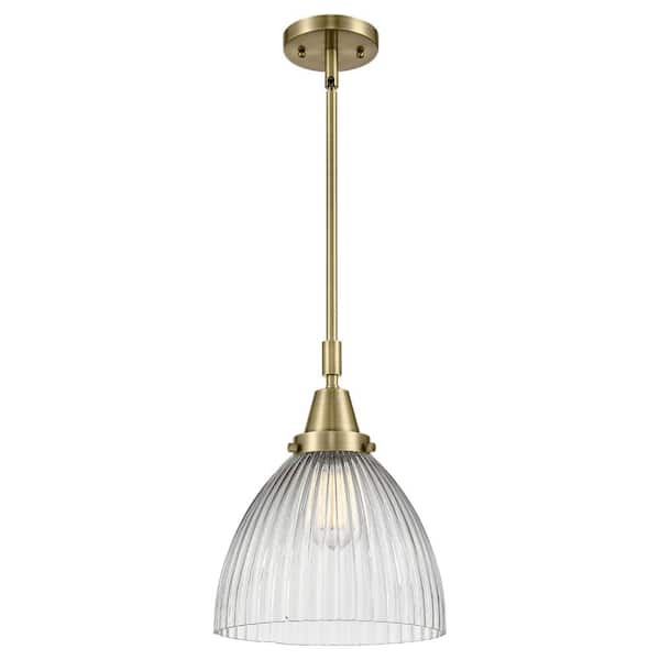 Seneca Falls 100-Watt 1-Light Antique Brass Standard Mini Pendant Light with Clear Glass Shade, No Bulbs Included