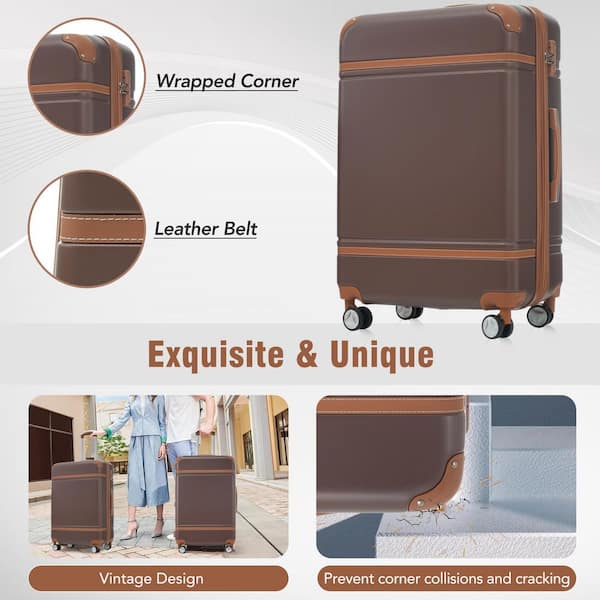 Merax 3 Bags 3-Piece Brown Expandable ABS Hardshell Spinner 20 in