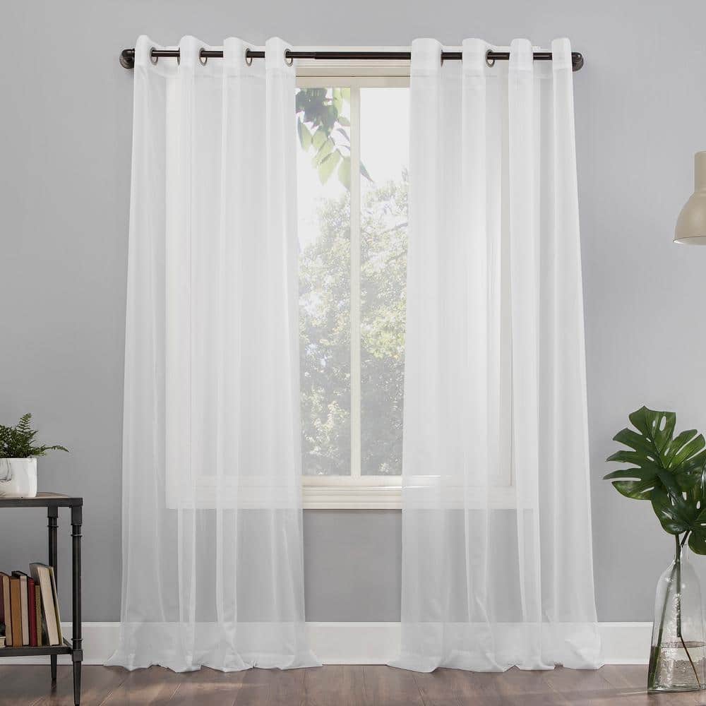 No. 918 Emily White Voile 84 in. L x 59 in. W Sheer Grommet Curtain ...