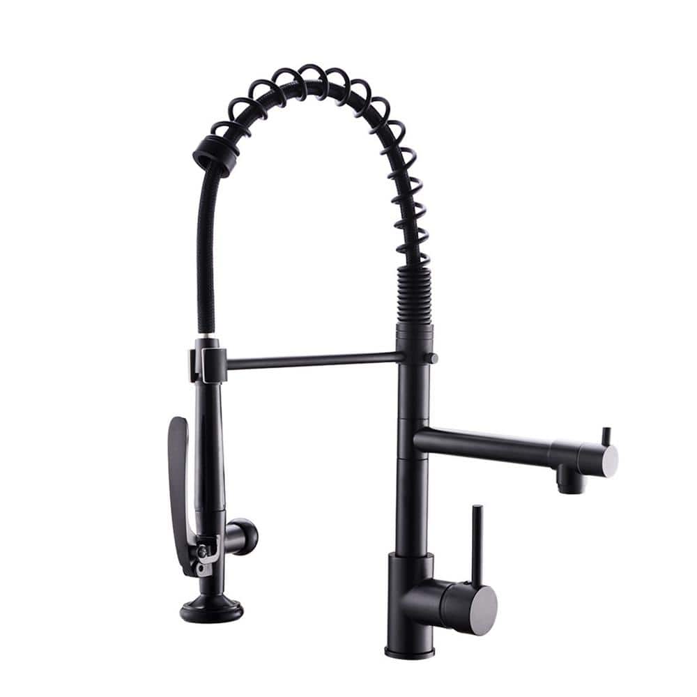 Single Handle Pull Down Sprayer Kitchen Faucet with Pot Filler in Matte Bla