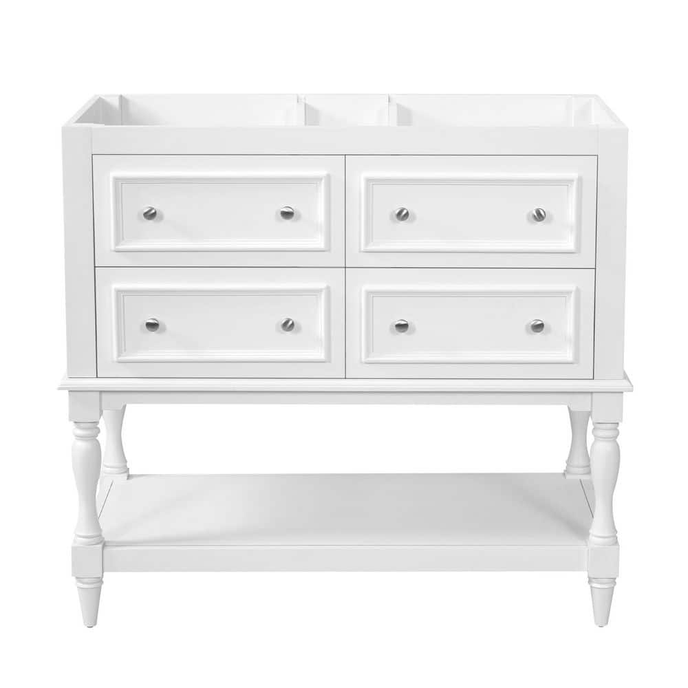 Elegant Vintage 35.5 in. Solid Wood Frame Bath Vanity Cabinet without Top in White with 4 Drawers, Silver Handle price history on PriceWatchPro