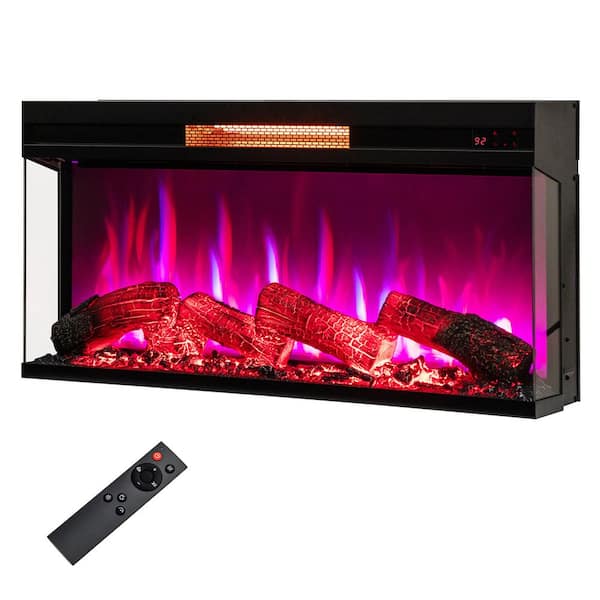 36 in. 3-Sided Glass Electric Fireplace with Remote Control Thermostat 9H Timer