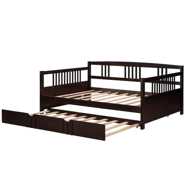 ATHMILE Espresso Full Size Daybed Wood Bed with Twin Size Trundle ZG ...