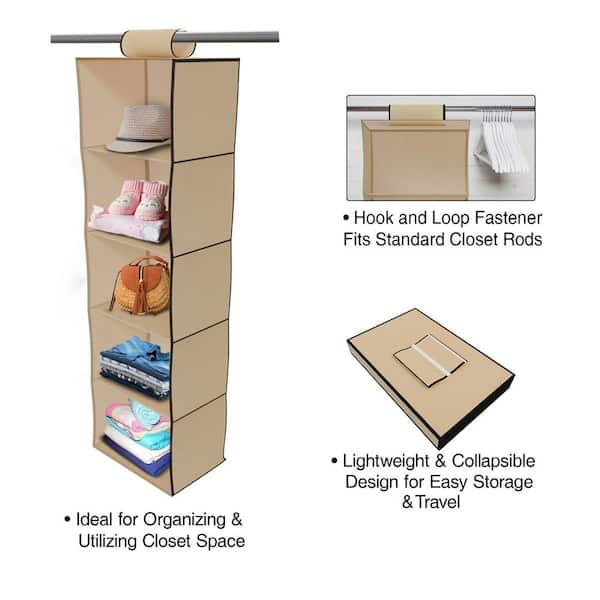 6-Shelf Hanging Closet Organizer with Velcro Hook and Loop