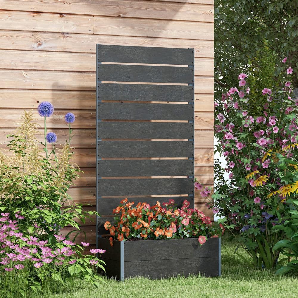 Black Metal Raised Garden Bed with Trellis, 28.25" x 15" x 59"