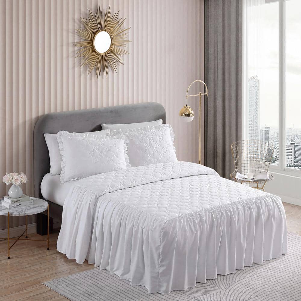 Indigo Blue Floral Cotton Full/Queen Bedspread Cover Set