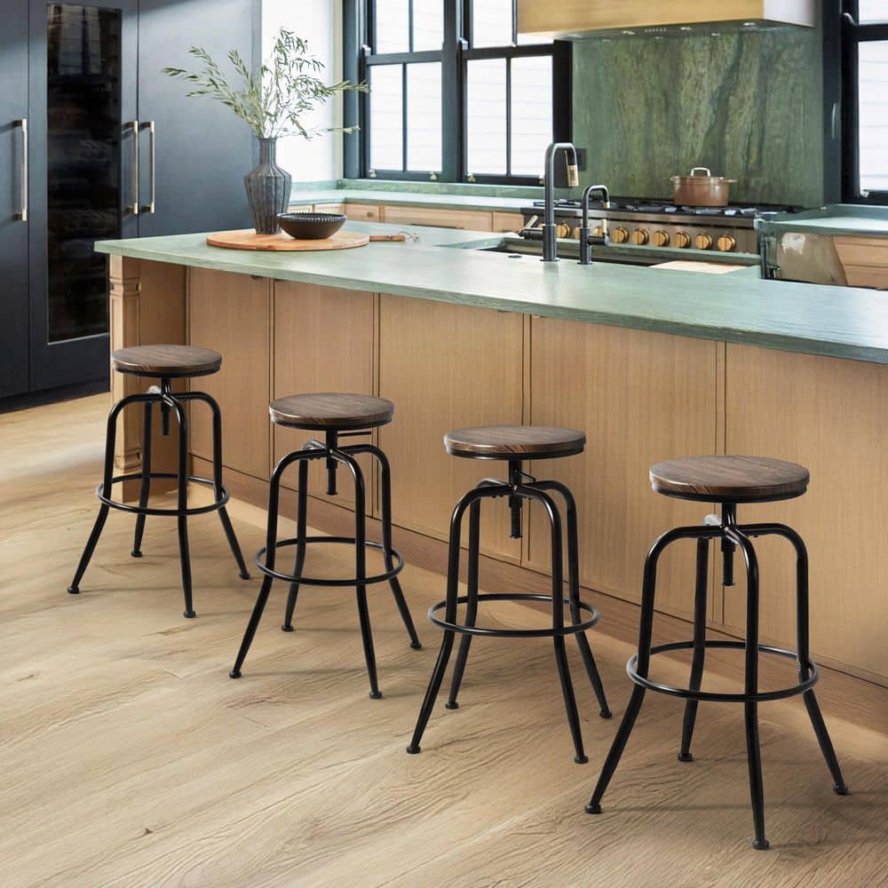 Ana 30.3 in. Adjustable Height Walnut Backless Metal Frame Swivel Industria
