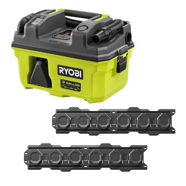 RYOBI ONE+ 18V LINK Cordless 3 Gal. Wet/Dry Vacuum (Tool Only) with LINK Wall Rails (2-Pack)