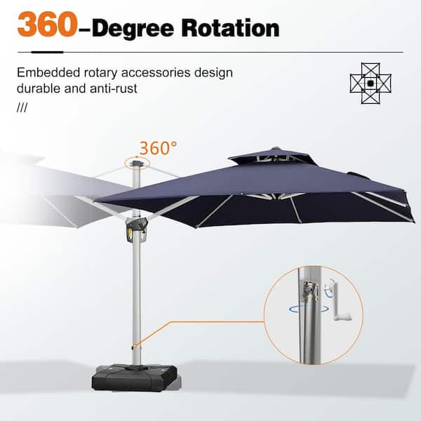 10 ft. x 13 ft. High-Quality Aluminum 360 Rotation Cantilever Polyester Outdoor Patio Umbrella with Base, Navy Blue