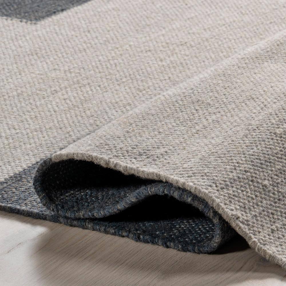 Blue and Gray Wool Rectangular Area Rug, 5' x 8'
