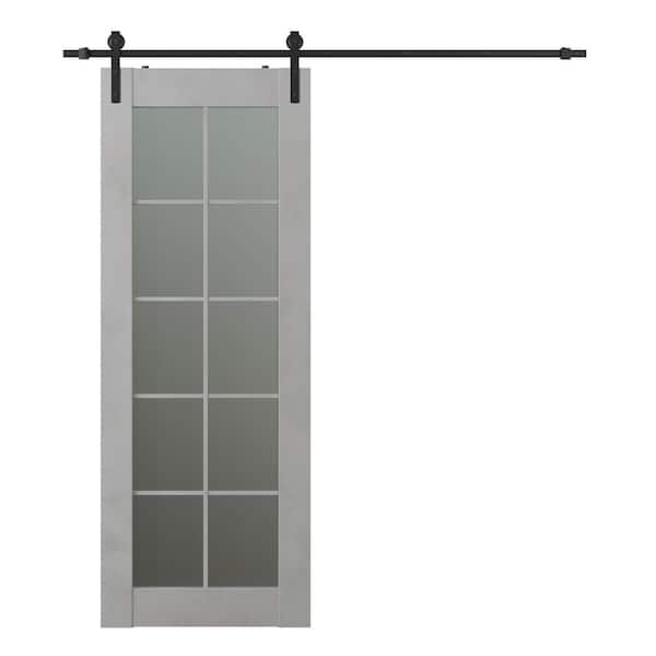 Belldinni Vona 30 in. x 96 in. 10-Lite Frosted Glass Light Urban Finished Composite Wood Sliding Barn Door with Hardware Kit