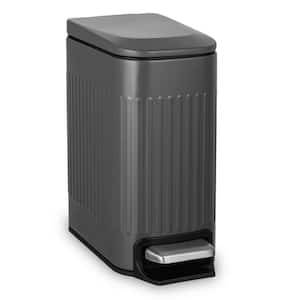 1.6 Gal. Gray Small Metal Household Trash Can with Lid Soft Close and Removable Inner Bucket