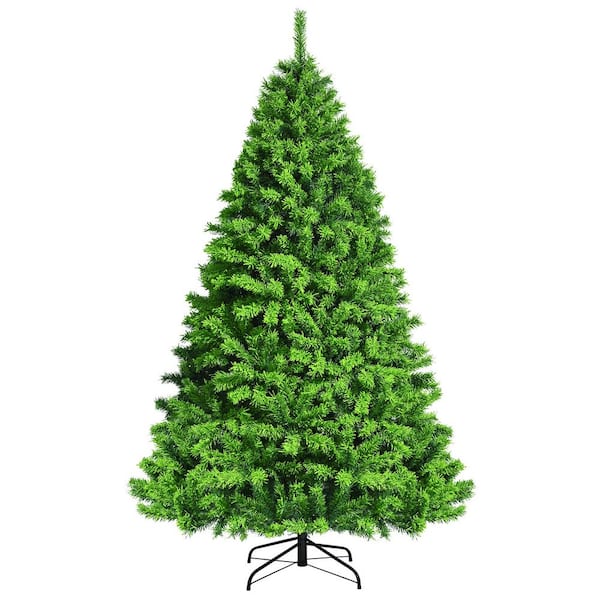 Costway 7.5ft Green Flocked Hinged Artificial Christmas Tree w/Metal Stand Green