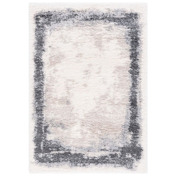Fontana Shag 8 ft. x 10 ft. Ivory/Gray Gradient Border Area Rug