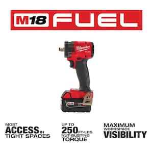 M18 FUEL 18V Lithium-Ion Brushless Cordless 1/2 in. Compact Impact Wrench with Friction Ring Kit, Resistant Batteries