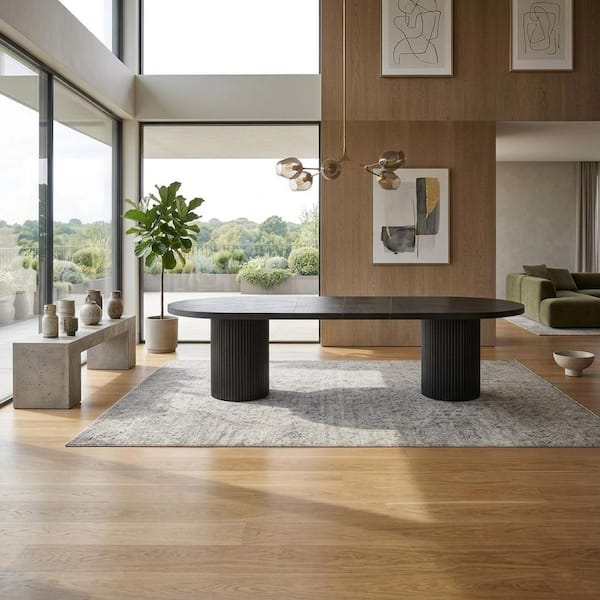 Whitehall Black Wood 123 in. L Double Pedestal Extendable Dining Table (Seats 10)