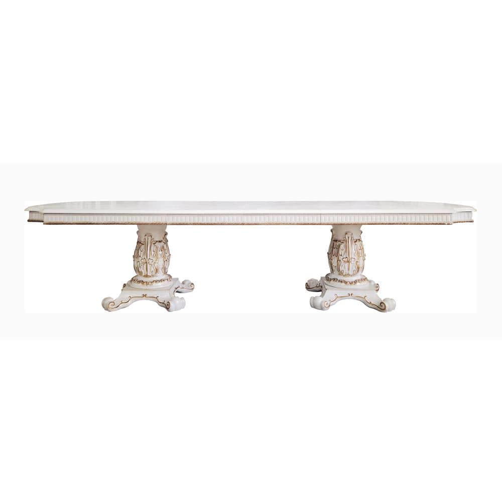 120" Antique Pearl Double Pedestal Extendable Dining Table