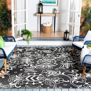 Beach House Black/Light Gray 9 ft. x 12 ft. Abstract Medallion Indoor/Outdoor Area Rug