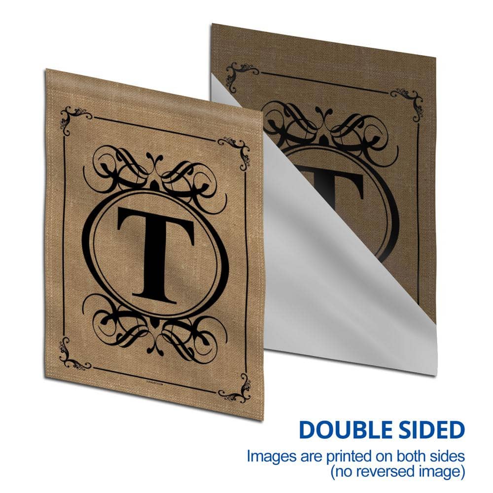 Classic Monogram Letter T Beige Polyester Garden Flag