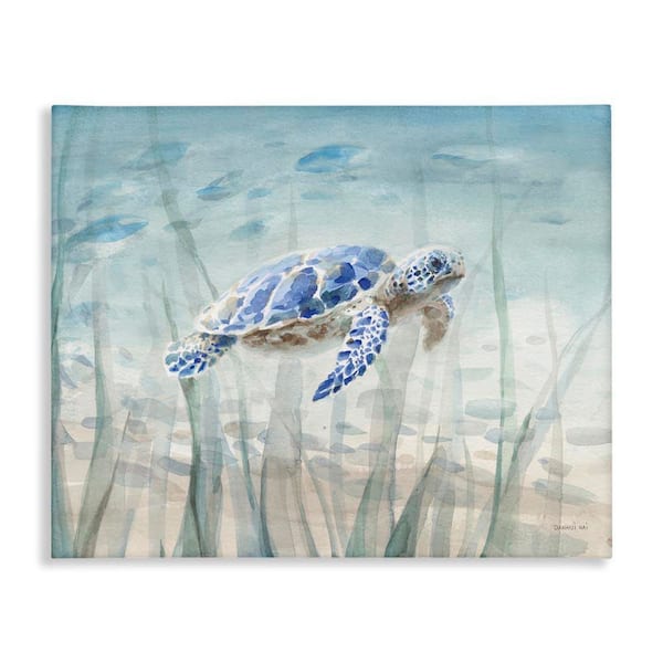 Baby Sea Turtle Blue Speckled Aquatic Animal Ocean by Danhui Nai Unframed Graphic Art Print Animal 20 in. x 16 in.