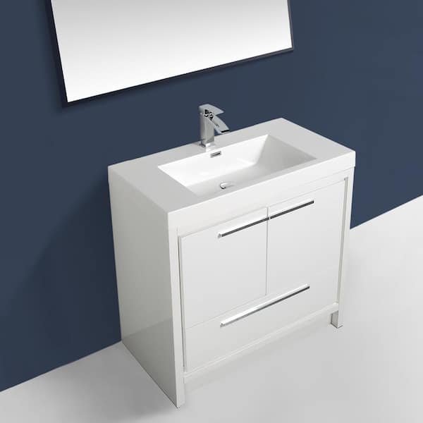 30 in. W x 20 in. D x 35 in. H Freestanding Bath Vanity in High Glossy White with White Glossy Resin Top