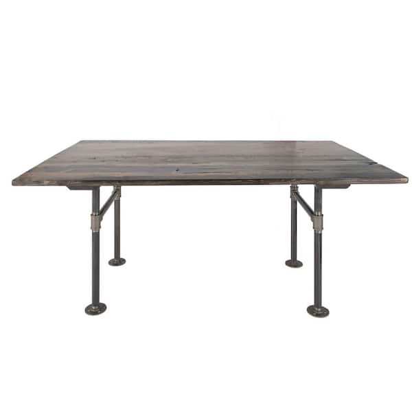 PIPE DECOR 60 in. x 36 in. x 29.5 in. Boulder Black Restore Wood Dining Table with Industrial Steel Pipe Legs
