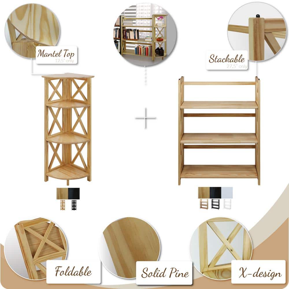 Black Wood 4-Shelf Corner Folding Bookcase