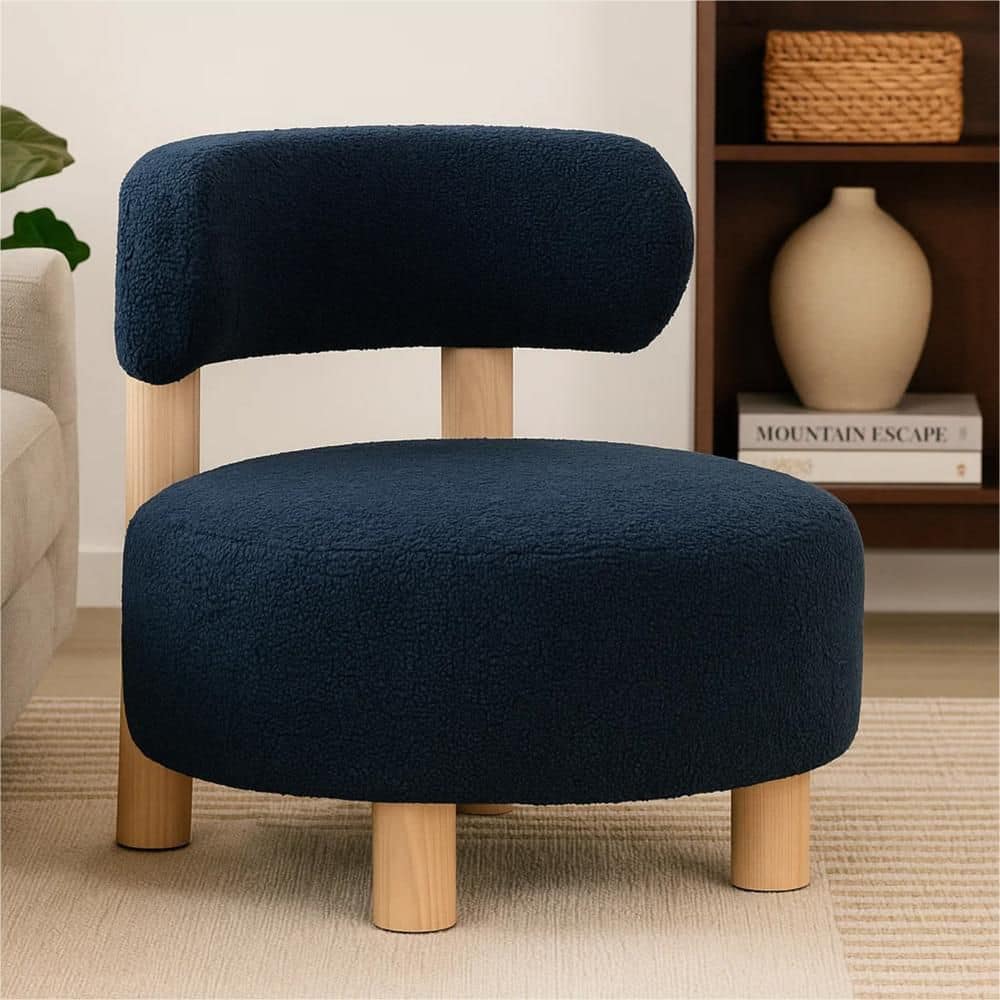 Zona Navy Blue Boucle Fabric Accent Chair with Barrel Back