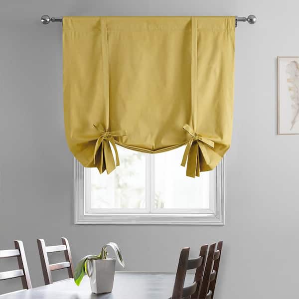 Exclusive Fabrics & Furnishings Light Ochre Solid Cotton 46 in. W x 63 in. L Room Darkening Rod Pocket Tie-Up Window Shade (1 Panel)