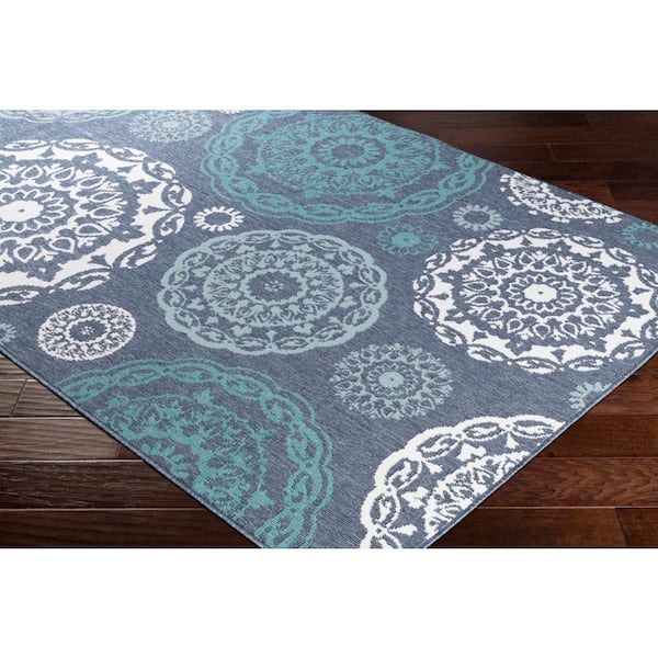 Felix Aqua Medallion 9 ft. x 9 ft. Square Indoor/Outdoor Area Rug