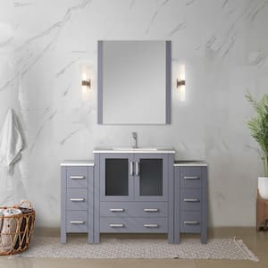 Volez 54 in. W x 18 in. D x 34 in. H Single Sink Bath Vanity in Dark Grey with White Ceramic Top and Mirror