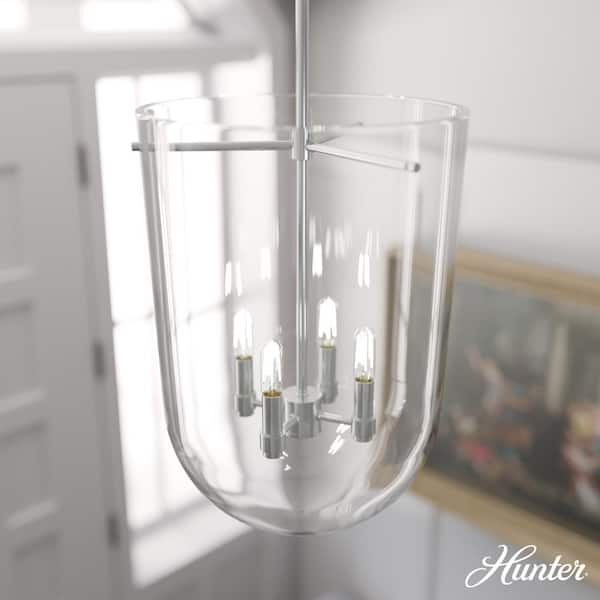 Hunter Sacha 4 Light Brushed Nickel Island Pendant Light with Clear Glass Shade Dining Room Light