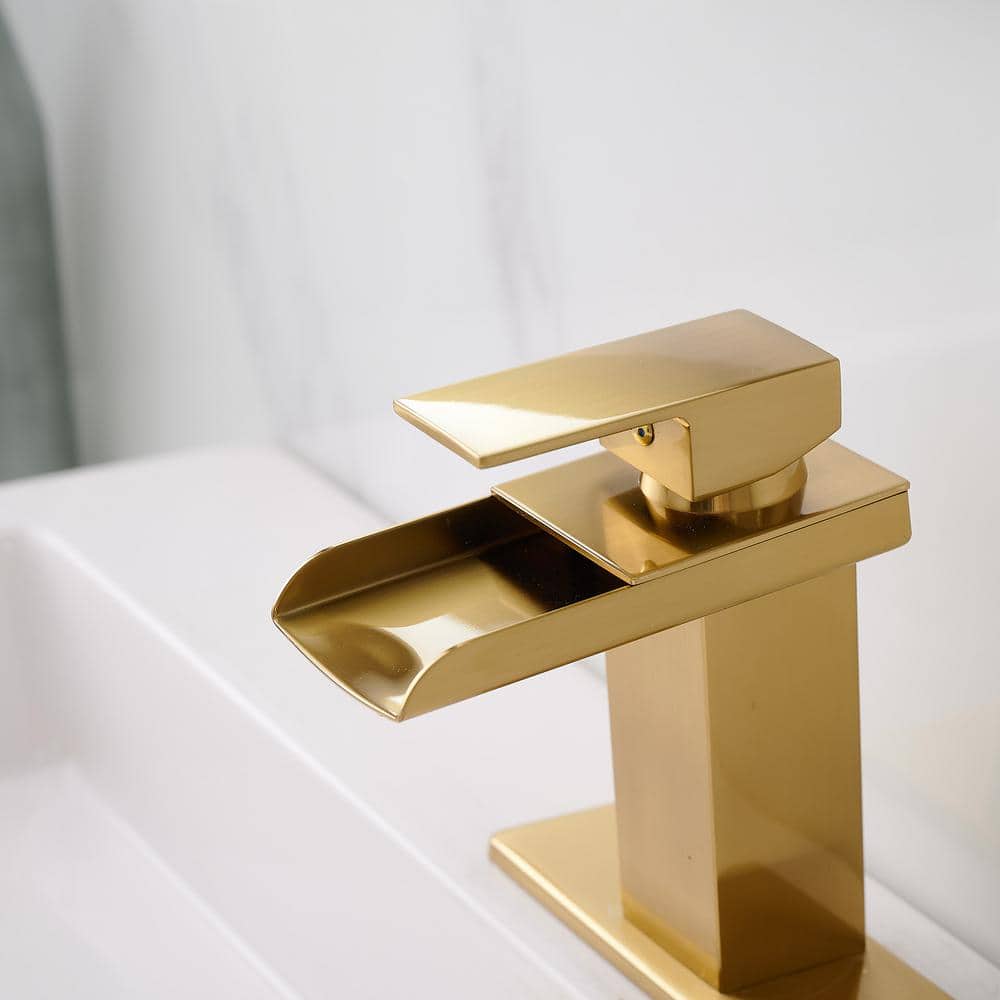Gold Polished Brass Single-Handle Waterfall Bathroom Faucet