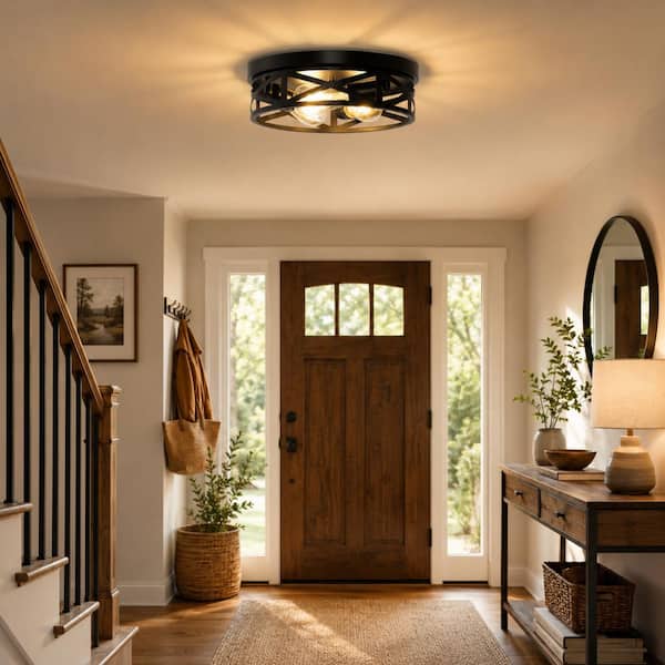 12.6 in. Modern 3-Light Black Flush Mount Ceiling Light, E26 for Kitchen, Hallway and Living Room No Bulbs Included