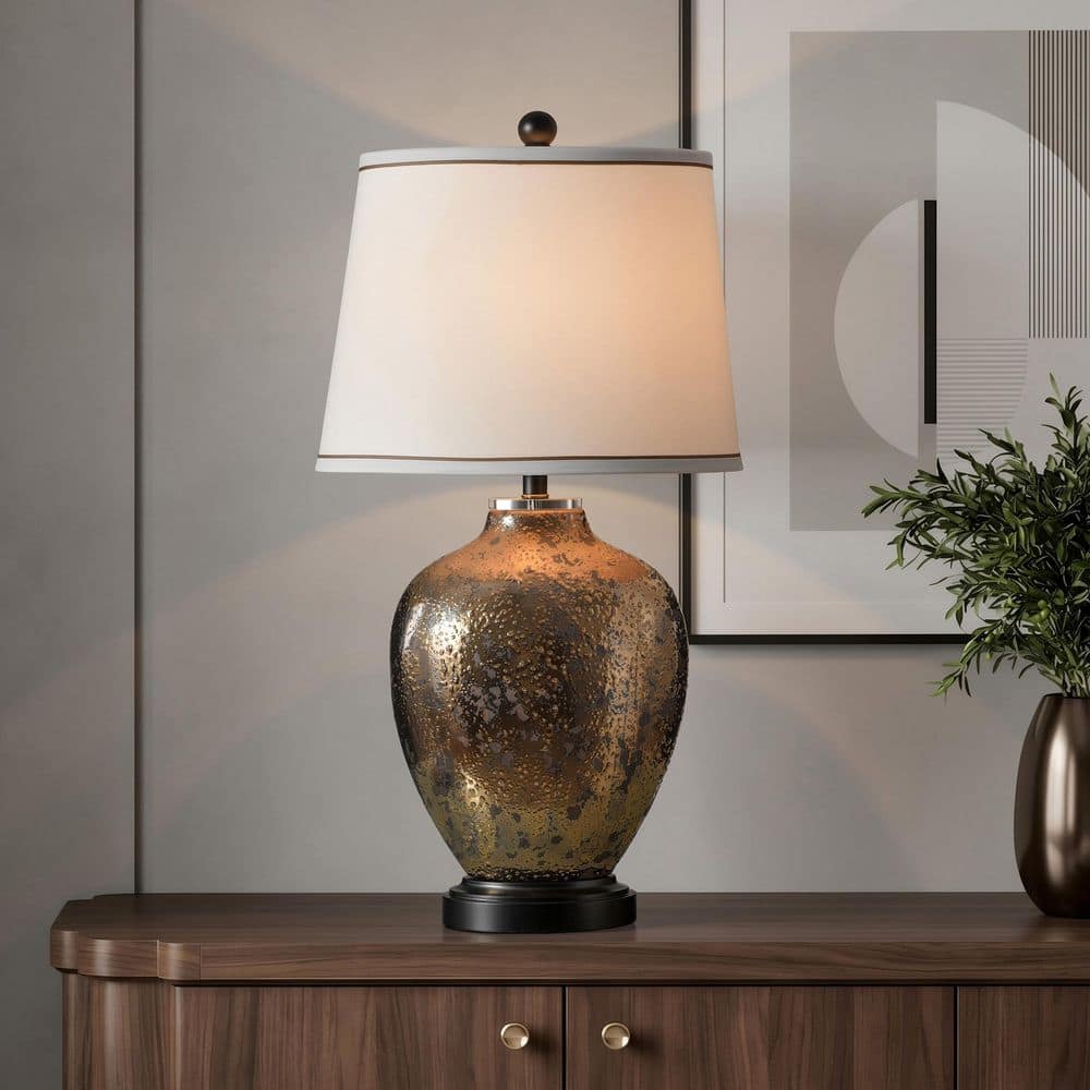 31.5 in. Valley Bronze Contemporary Table Lamp for Living Room with White Linen Shade price history on PriceWatchPro