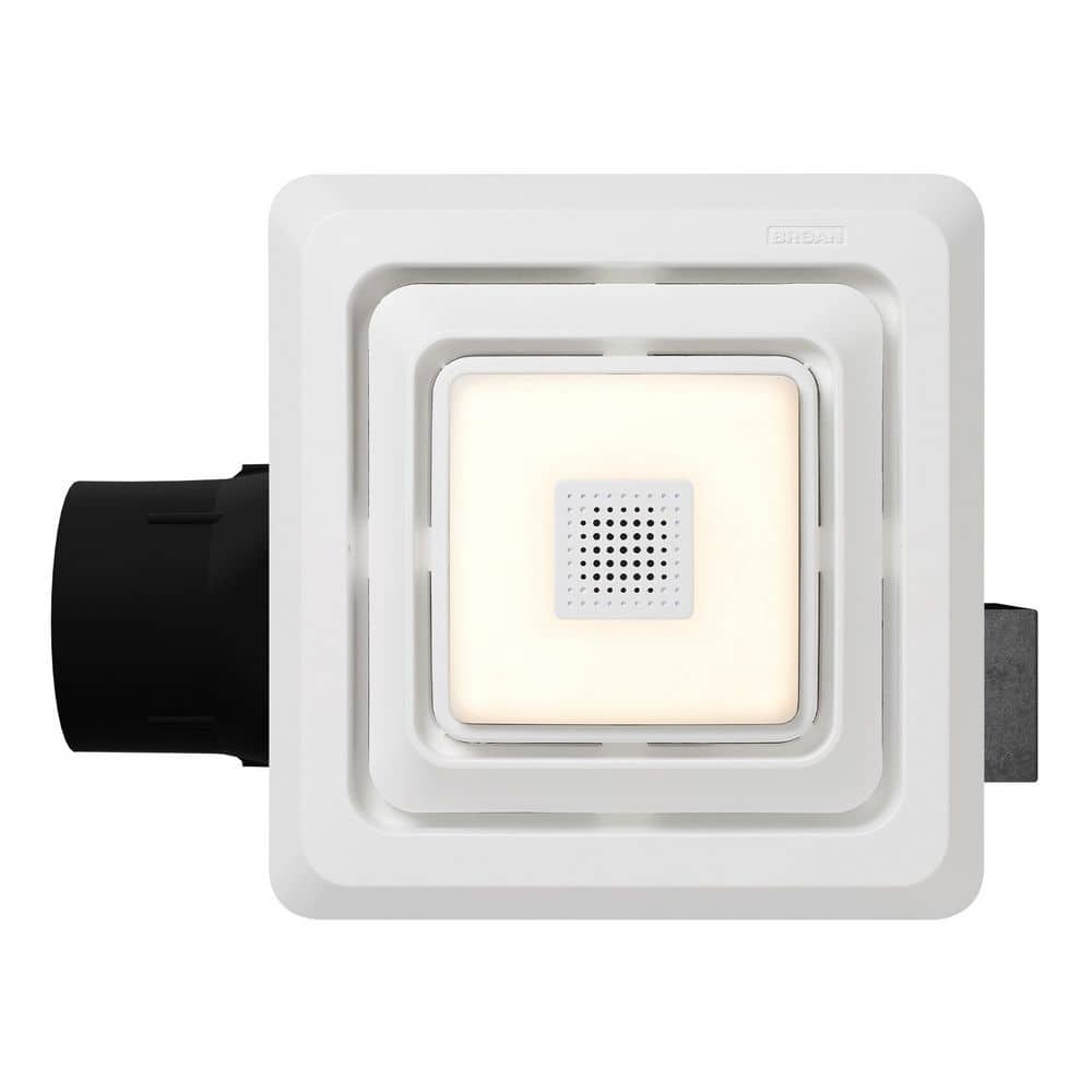 White Metal Ceiling Mount Bathroom Exhaust Fan with LED Light and Bluetooth Speaker