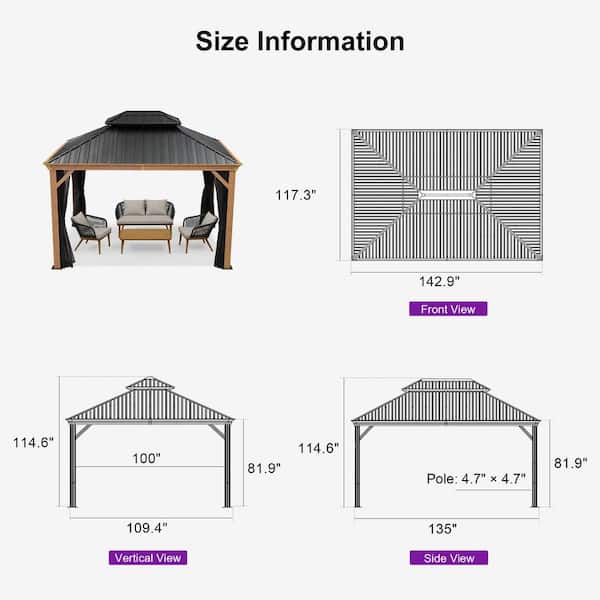 PURPLE LEAF 10 ft.x 12ft.Wood Grain Luxury Aluminum Frame Patio PURPLE LEAF 10 ft.x 12ft.Wood Grain Luxury Aluminum Frame Patio