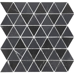 Pietra Divina Nero Marquina Honed and Polished 12 in. x 12 in. Marble Triangle Mosaic Tile (9.6 sq. ft./Case)